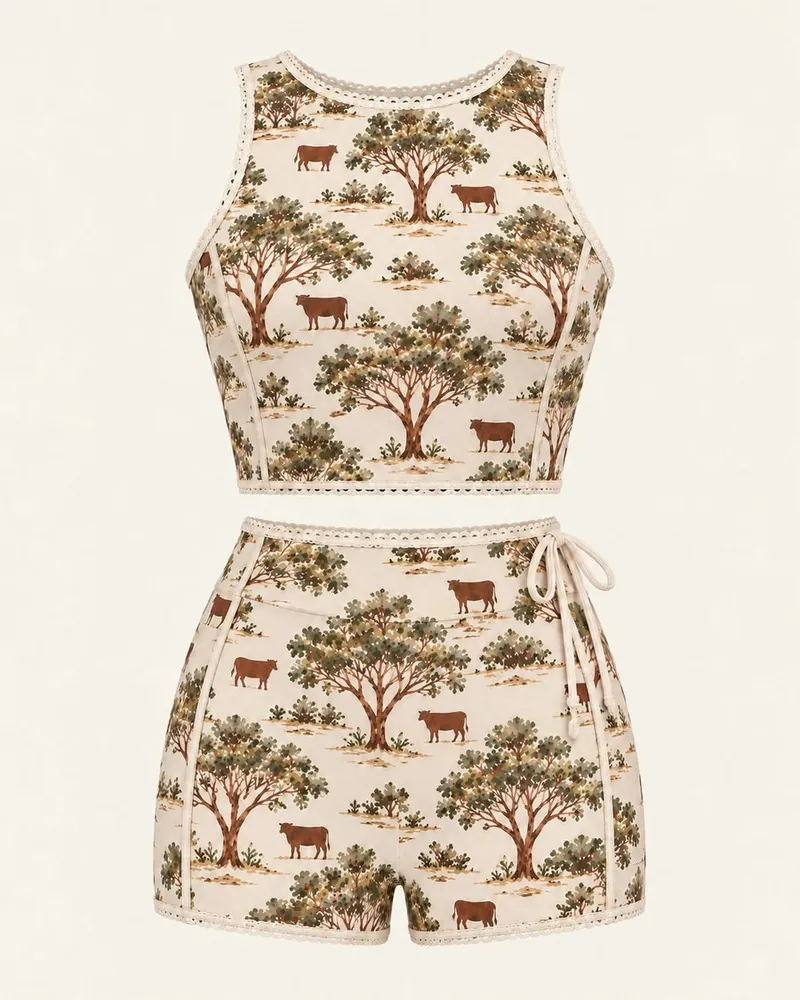 The Swim Set in Treescape, laid flat